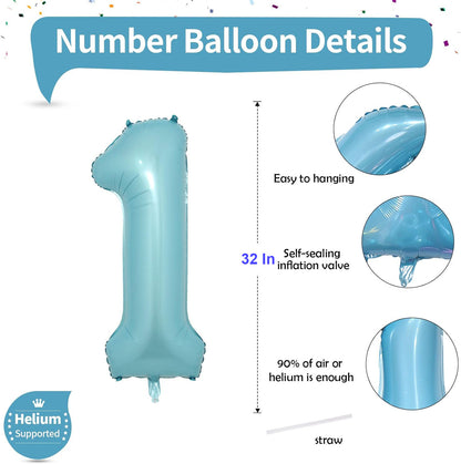 32 Inch Pastel Blue Number Foil balloon