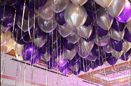 Metallic Finish Balloons for Birthday / Anniversary Party Decoration (Pack of 50, Purple & Silver)