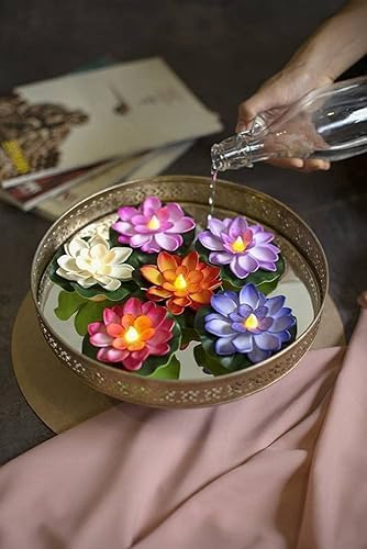 Floating Smokeless Lotus Flowers LED Tea Sensor Candles for Festival Decoration (Pack of 6)