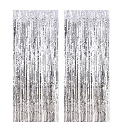 Silver Foil Curtain for Birthday, Anniversaries, Baby Shower, Engagement Decoration - Pack of 2