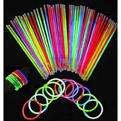 Glow Stick 100 pc Glow in The Dark Sticks Bands Bracelets (Assorted Colours)