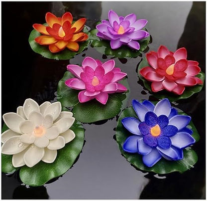 Floating Smokeless Lotus Flowers LED Tea Sensor Candles for Festival Decoration (Pack of 6)