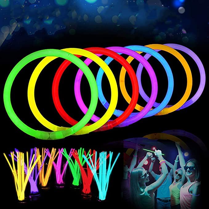 Glow Stick 100 pc Glow in The Dark Sticks Bands Bracelets (Assorted Colours)