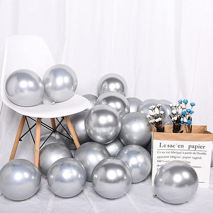 50 pcs Silver Chrome Balloons for Birthday decoration celebration Anniversary baby shower