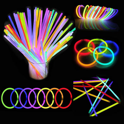 Glow Stick 100 pc Glow in The Dark Sticks Bands Bracelets (Assorted Colours)