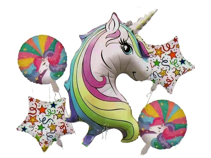 Unicorn Theme Foil Balloon 5 Pc Set For Birthday Decoration