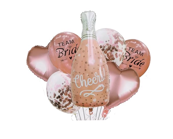 Team Bride Cheers Bottle Theme Foil Balloons for Bridal Shower Party Decoration 7 pc Set