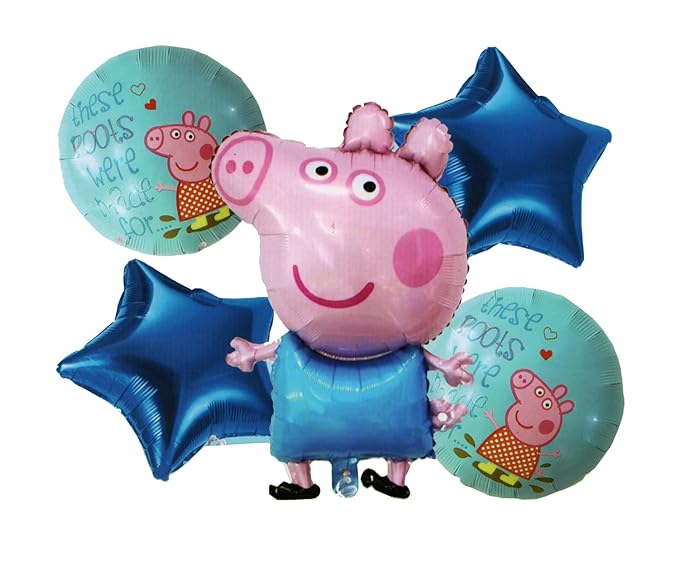 Peppa Pig Theme Foil Balloon 5 Pc Set For Birthday Decoration