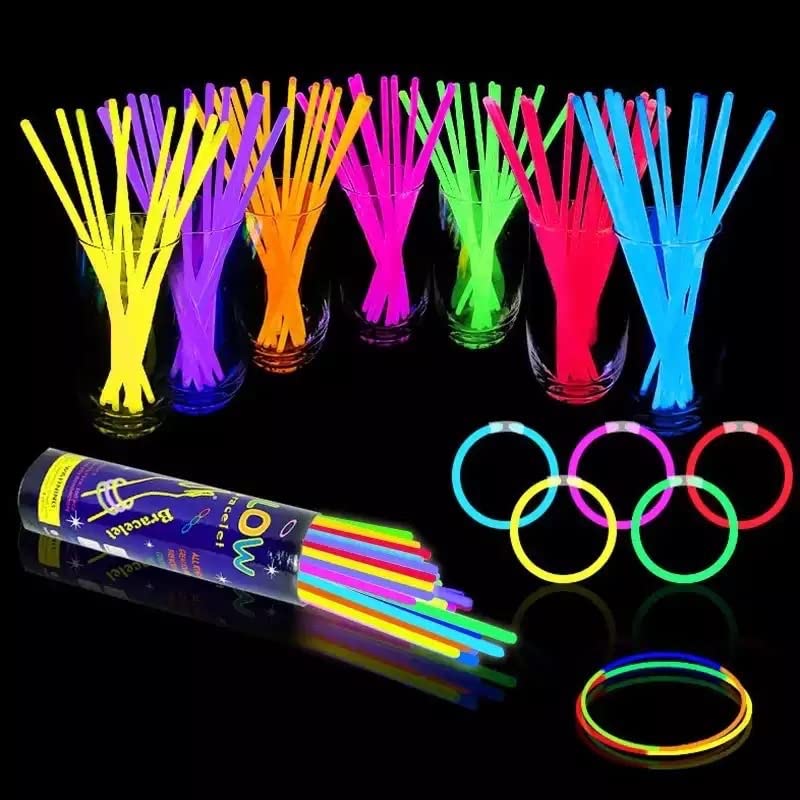 Glow Stick 100 pc Glow in The Dark Sticks Bands Bracelets (Assorted Colours)