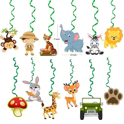 12 Pc Jungle/Animal Theme Ceiling Hangings/Danglers Set For Birthday, Baby Shower Party Decorations