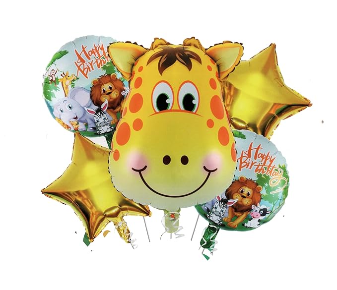 Ziraf Theme Foil Balloons for Birthday Decoration 5 pc Set