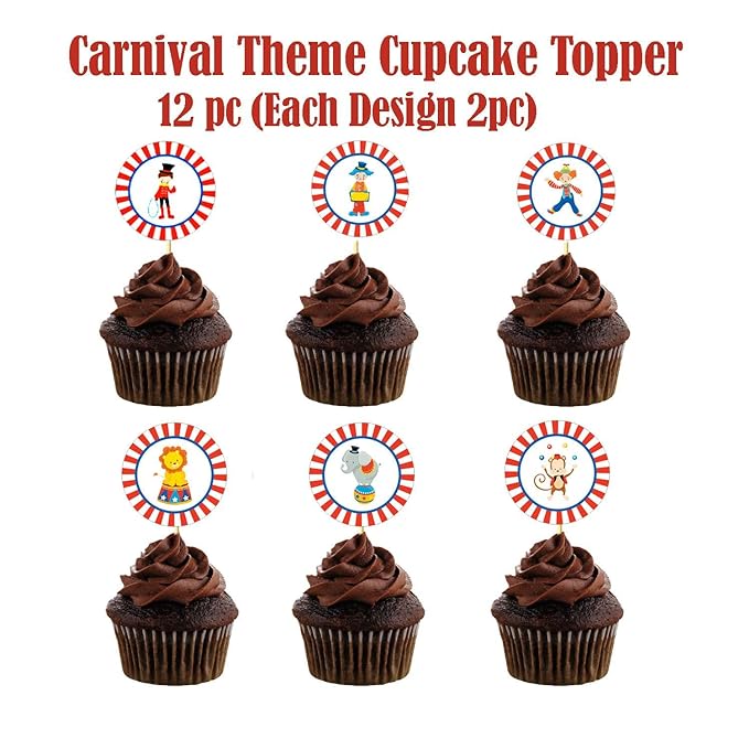 Carnival Theme Cupcake Topper Set For Birthday, Baby Shower Party Decorations