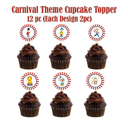 Carnival Theme Cupcake Topper Set For Birthday, Baby Shower Party Decorations