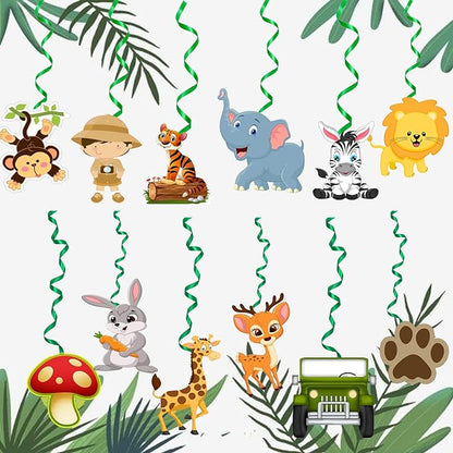 12 Pc Jungle/Animal Theme Ceiling Hangings/Danglers Set For Birthday, Baby Shower Party Decorations