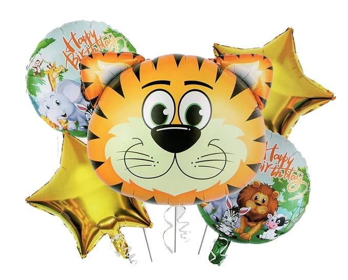 Tiger Theme Foil Balloons for Birthday Decoration 5 pc Set