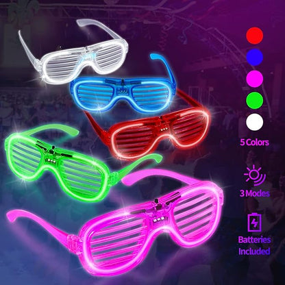 Beeban 5 Pc Light up Shutter led neon Rave Glasses Party Eyeglass dj Flashing Sunglasses for Neon & Bachlore Party Glow in Dark Christmas Party Sunglasses