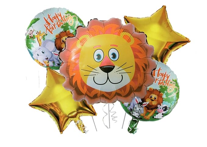 Lion Theme Foil Balloons for Birthday Decoration 5 pc Set