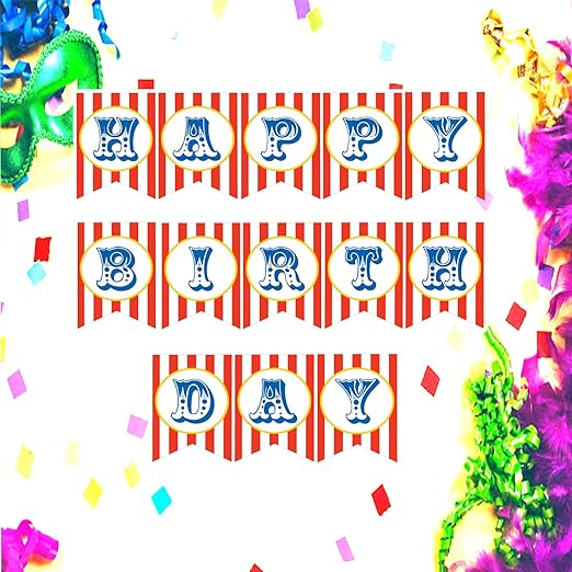 Carnival Theme Happy Birthday Flag banner Set For Birthday, Baby Shower Party Decorations (Design 1)