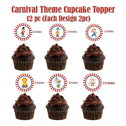 Carnival Theme Cupcake Topper Set For Birthday, Baby Shower Party Decorations