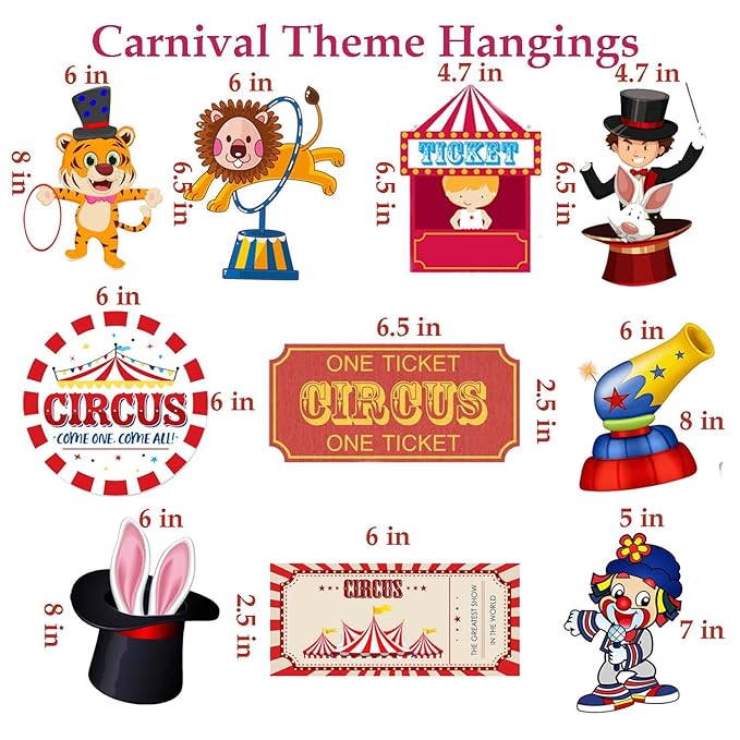 Carnival Theme Ceiling Hangings/Danglers Set For Birthday, Baby Shower Party Decorations