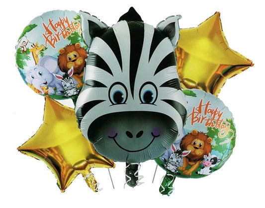 Zebra Theme Foil Balloons for Birthday Decoration 5 pc Set