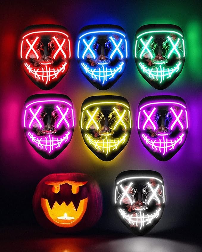 Neon LED Light Up Mask For Halloween Costume Party Decoration, Neon, rave & Bachlorate Party (1 pc Assorted Colours)