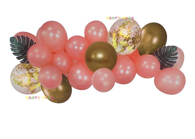 Love Foil Balloons , Confetti , Green leaf & Metallic balloon Combo Kit for Birthday Anniversary valentine Party Decoration (Rosegold)