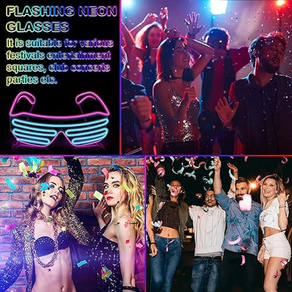 Light up Shutter led neon Rave Glasses Party Eyeglass el Wire dj Flashing Sunglasses for Bachlore, Pool & Neon Party Glow in Dark (1 pc Assorted Colours)