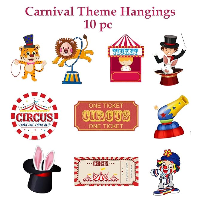 Carnival Theme Ceiling Hangings/Danglers Set For Birthday, Baby Shower Party Decorations