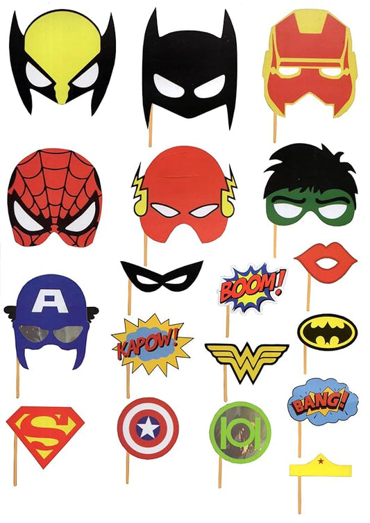 Avengers Mask Theme Photobooth Props for Avenger Theme Birthday Party - Set of 18