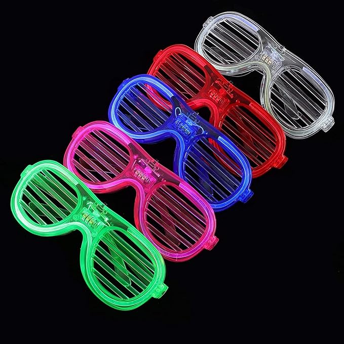 Beeban 5 Pc Light up Shutter led neon Rave Glasses Party Eyeglass dj Flashing Sunglasses for Neon & Bachlore Party Glow in Dark Christmas Party Sunglasses