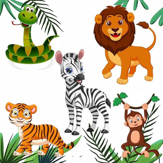 10 Pc Jungle Theme Animal Theme Cutouts Set for Birthday, Baby Shower Party Decorations