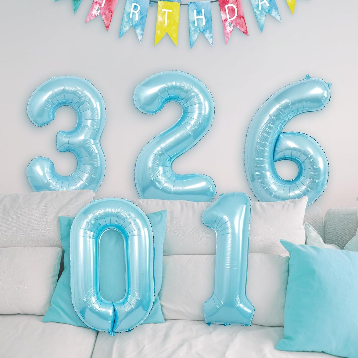 32 Inch Pastel Blue Number Foil balloon