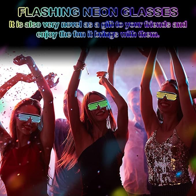 Light up Shutter led neon Rave Glasses Party Eyeglass el Wire dj Flashing Sunglasses for Bachlore, Pool & Neon Party Glow in Dark (1 pc Assorted Colours)