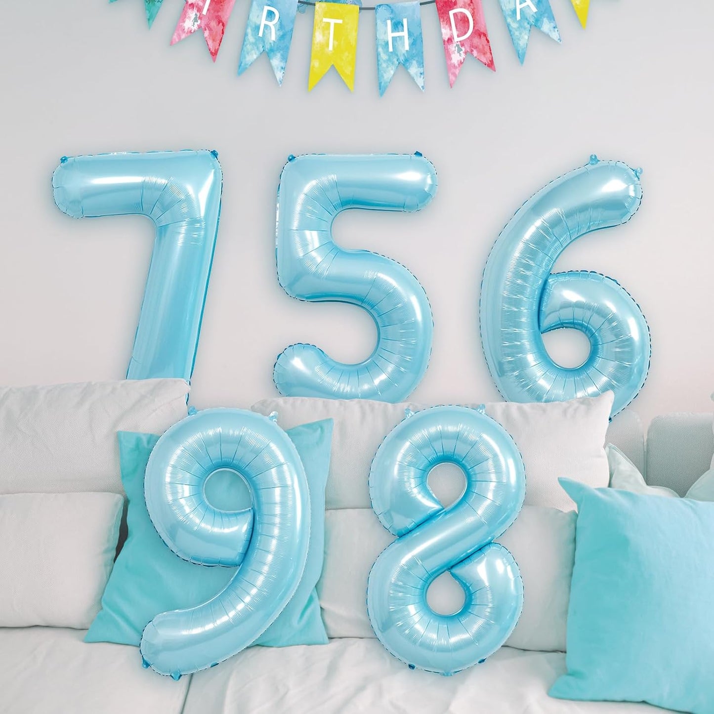 32 Inch Pastel Blue Number Foil balloon