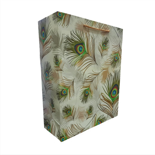 Peacock Feather Design Paper Gift Bags for Return Gift, Small Presents, Weddings, Birthday