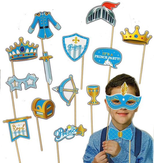 Prince Theme Photobooth Props for Boys Birthday Party - Set of 15 (Prince Prop)