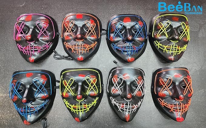 Neon LED Light Up Mask For Halloween Costume Party Decoration, Neon, rave & Bachlorate Party (1 pc Assorted Colours)