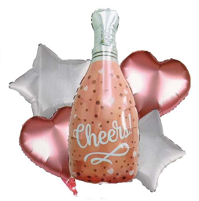 Cheers Bottle Theme Foil Balloon 5 pc Set For Birthday Bride to be Decoration